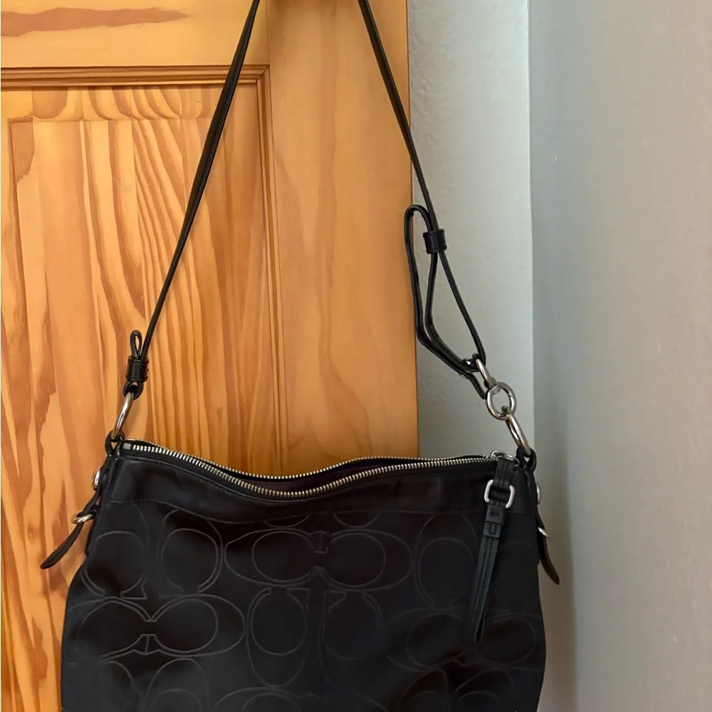 Vintage Coach Black Signature Hobo Shoulder Bag